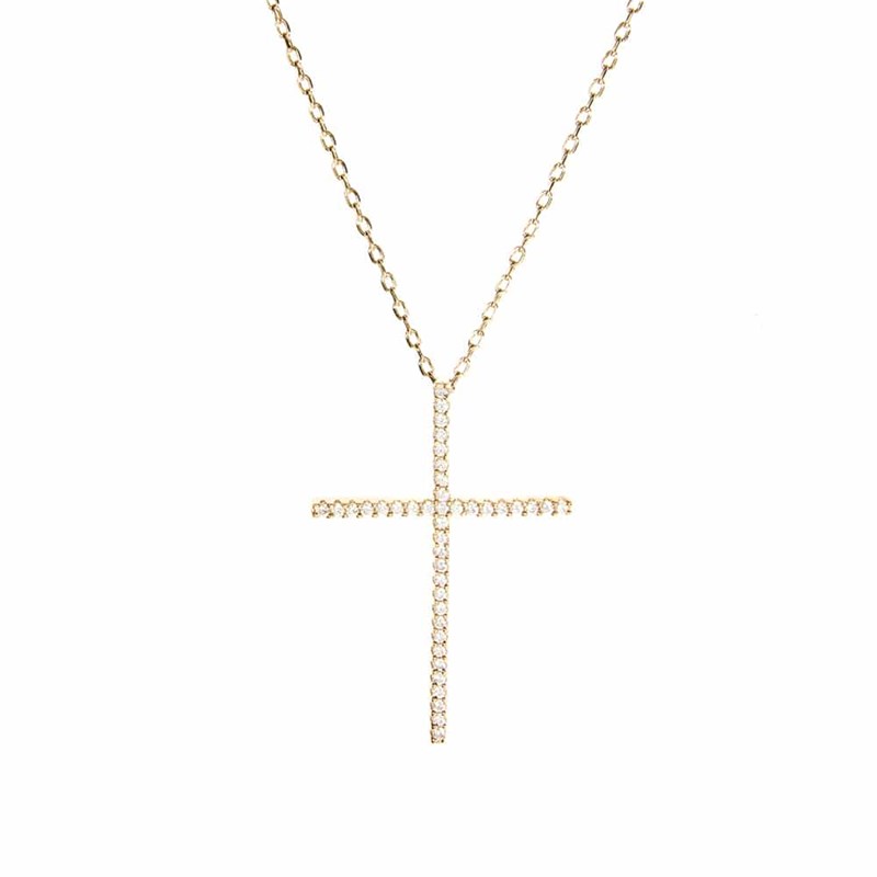 Collier Argent Doré Croix Verticale