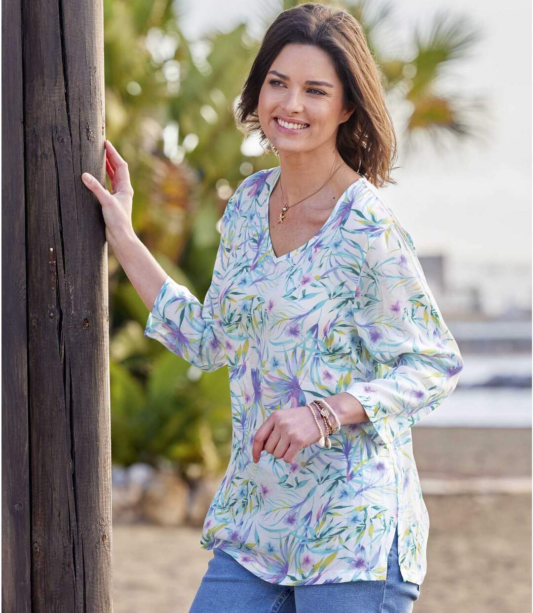 Blouse en Crêpe Imprimé Printanier