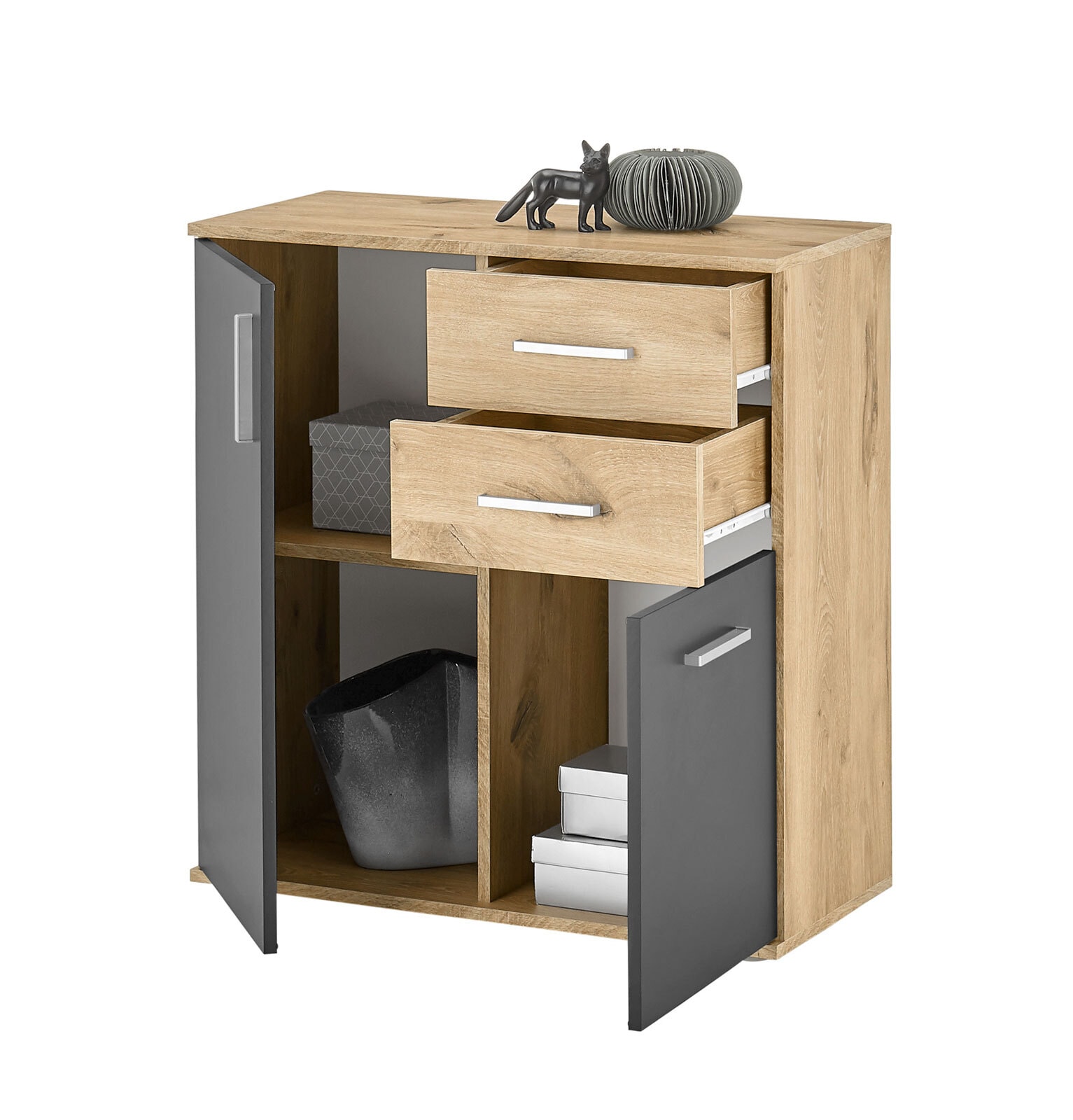 Kommode Vanni4 80 x 84 cm Viking Oak-Dekor/Grau