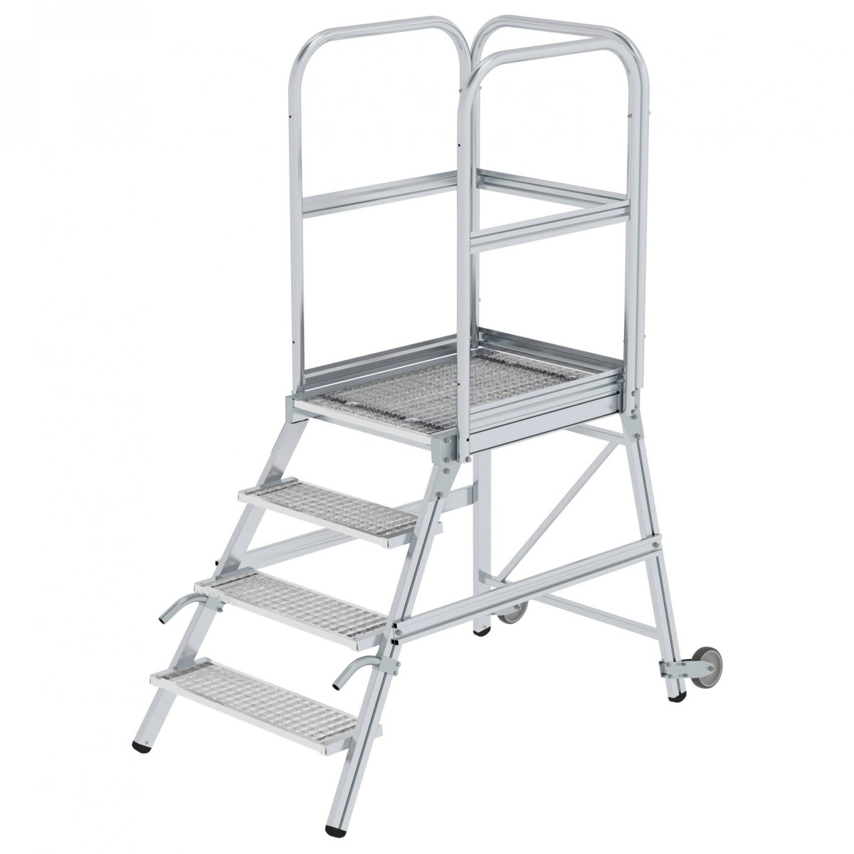 MUNK Platformladder met wielen en handvat, stalen rooster, 4 treden
