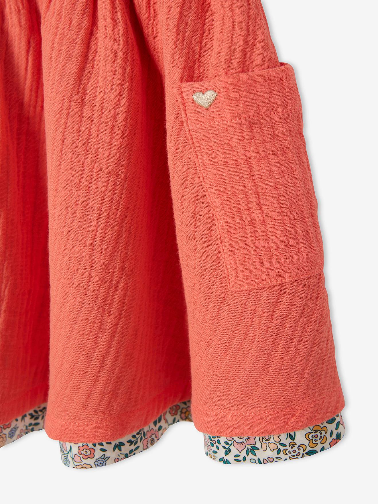 Saia reversível, lisa ou com estampa floral, para meninas, marrom claro liso