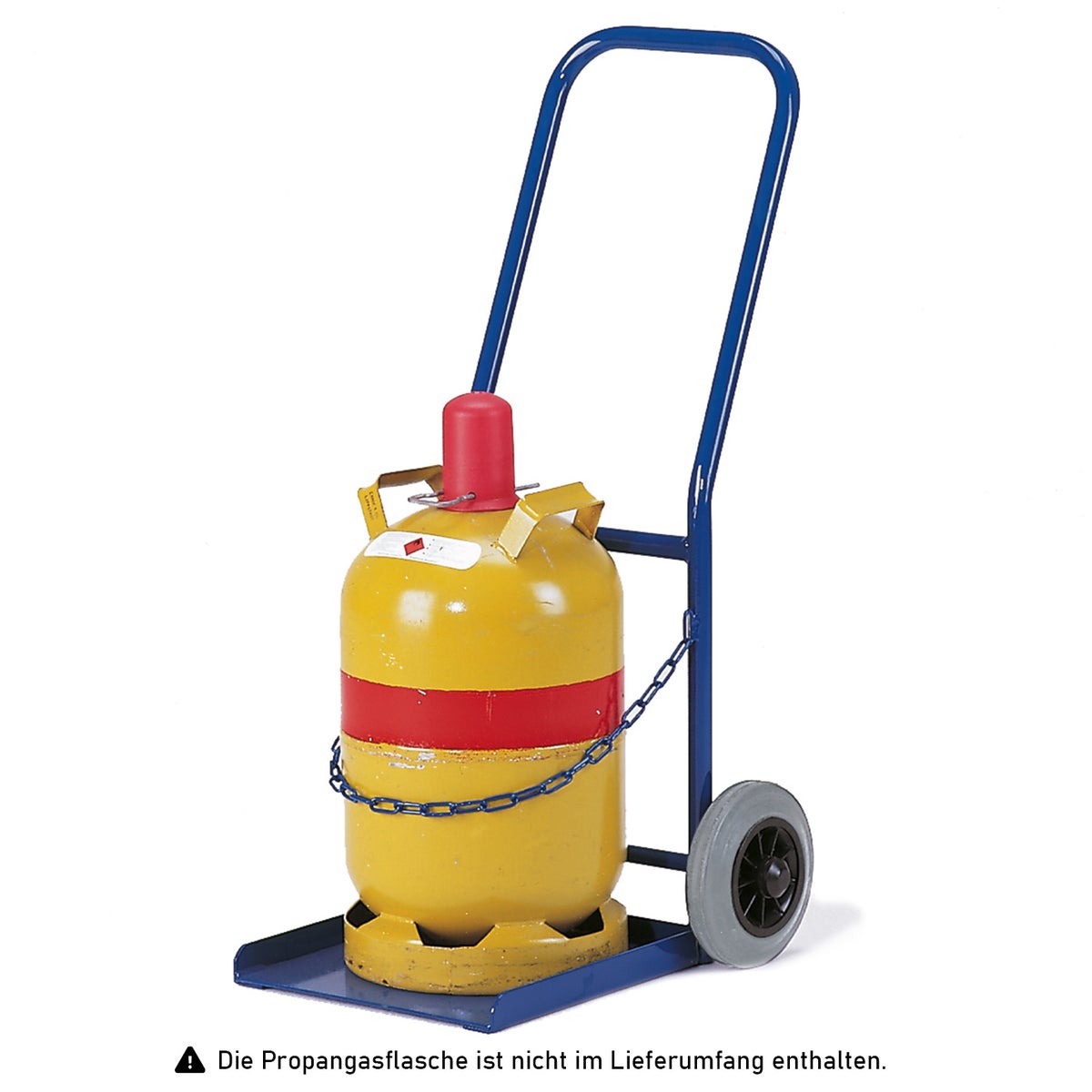 Propaangasfleswagen, draagvermogen 50 kg, voor 1 gasfles Ø 300 mm, luchtbanden