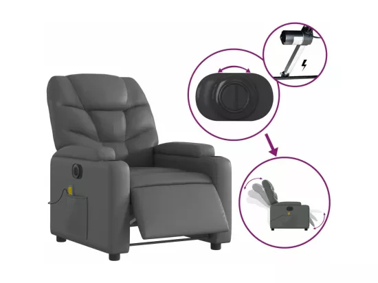 Fauteuil massant inclinable électrique gris similicuir