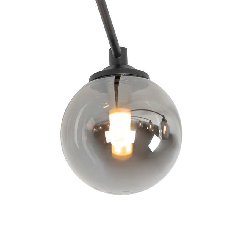 Moderne plafondlamp zwart 8-lichts met smoke glas - Athens