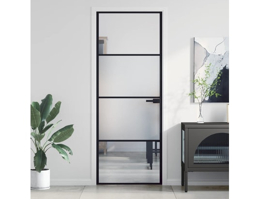 VIDAXL - Porte verre Porte intérieure mince noir 76x201,5 cm verre trempé alumini...