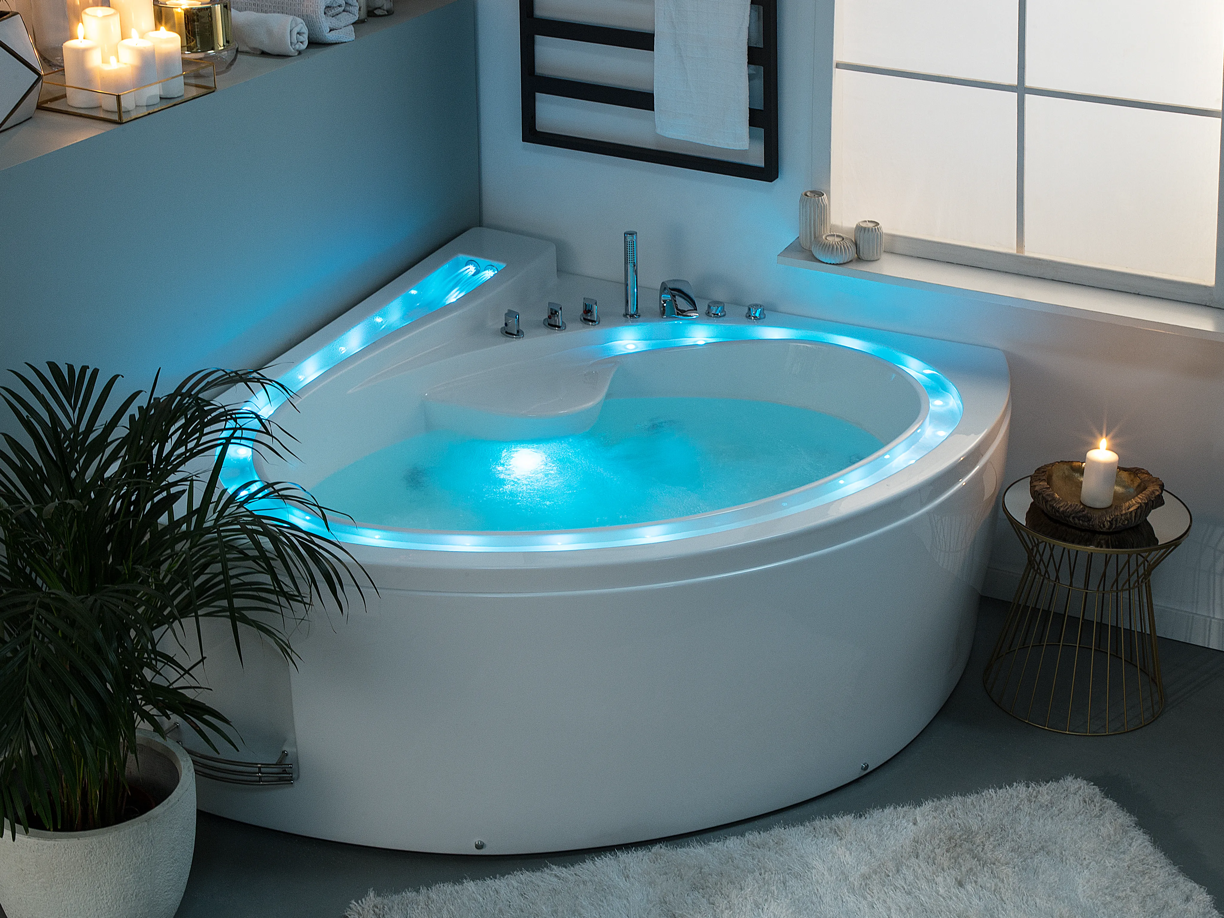 Hoek bubbelbad met LED PELICAN 206 x 165 cm Wit
