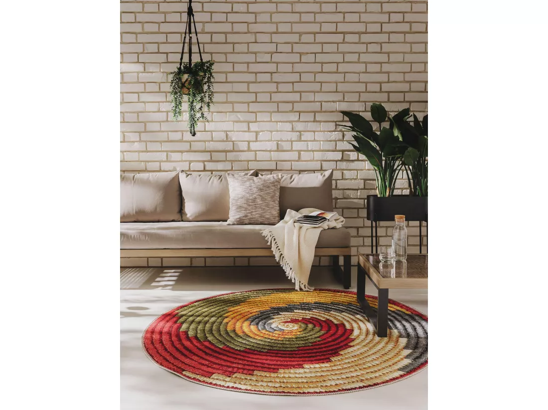 Tapis d'extérieur & intérieur rond Kenya Multicouleur ø 160 cm rond
