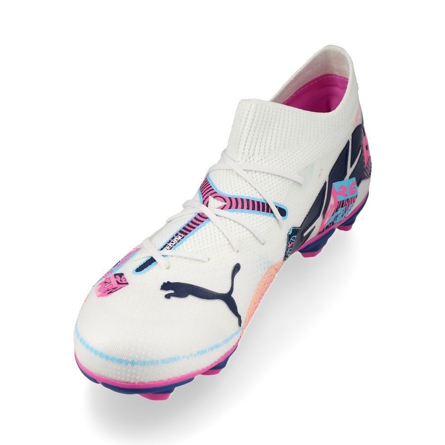 PUMA Future 7 Match FG/AG Volume Up - Blanc/Bleu/Poison Pink/Fizzy Melon Enfant