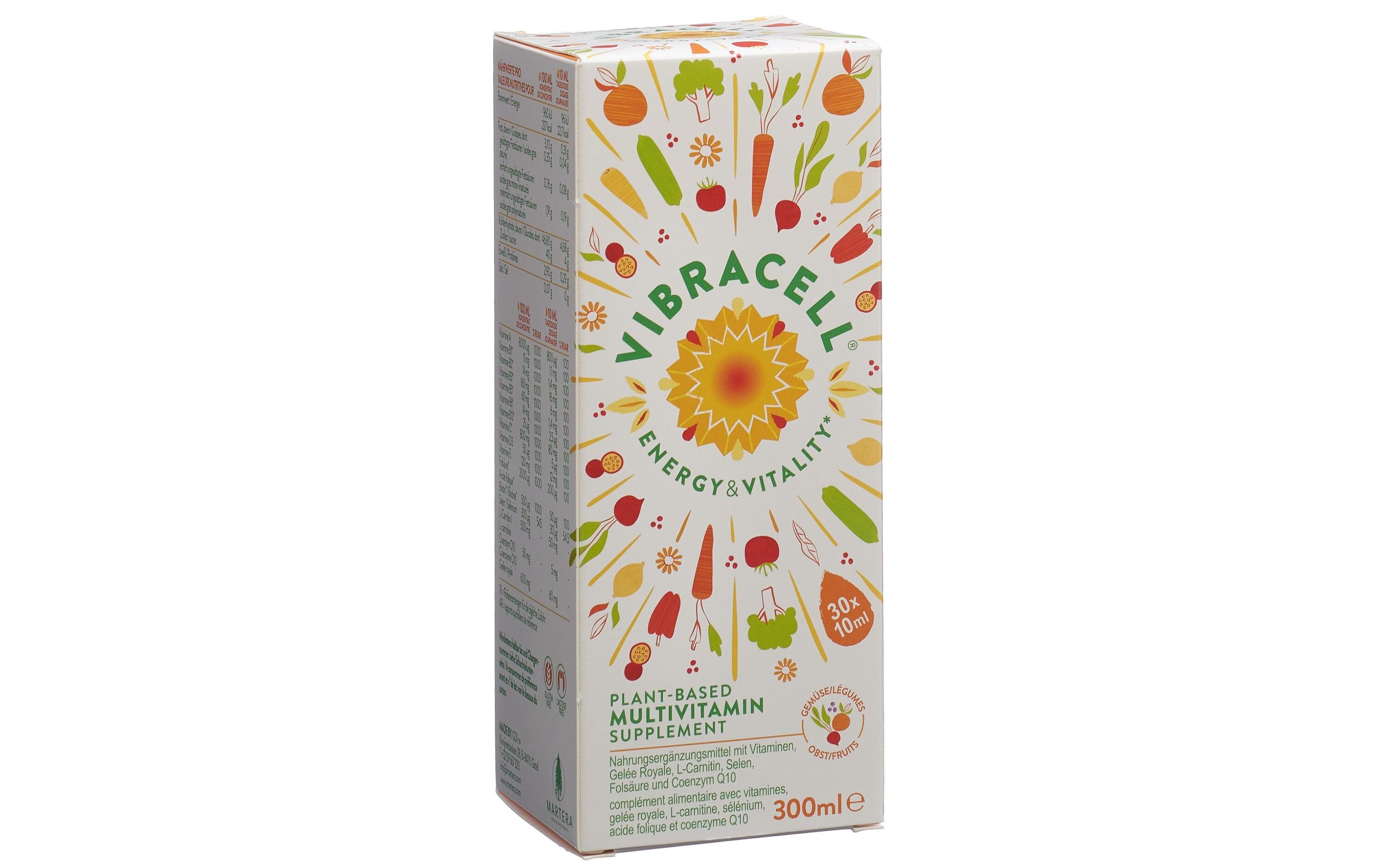 Vibracell Multivitamin-Konzentrat 300 mlNahrungsergänzungsmittel aus Früchten und Gemüse mit Vitaminen und Mineralstoffen