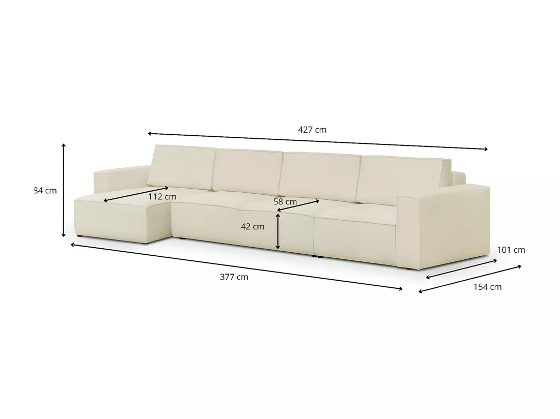 Canapé d'angle modulable réversible convertible 7 places avec coffre de rangement en tissu bouclé écru - Harper Mod