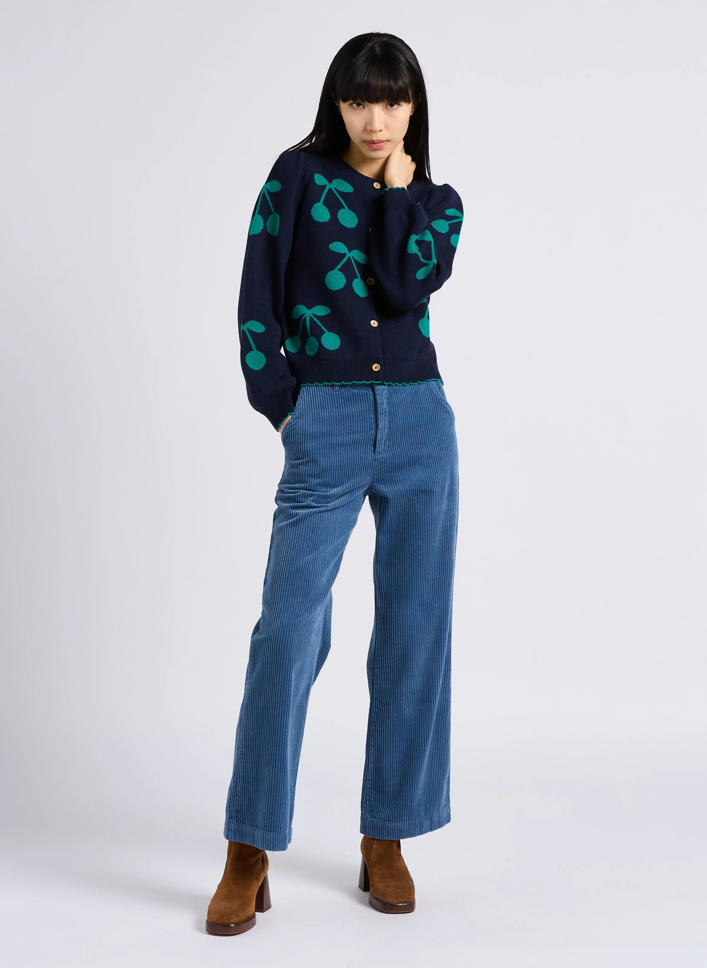ANELLE - Pantalon en velours côtelé | Bleu