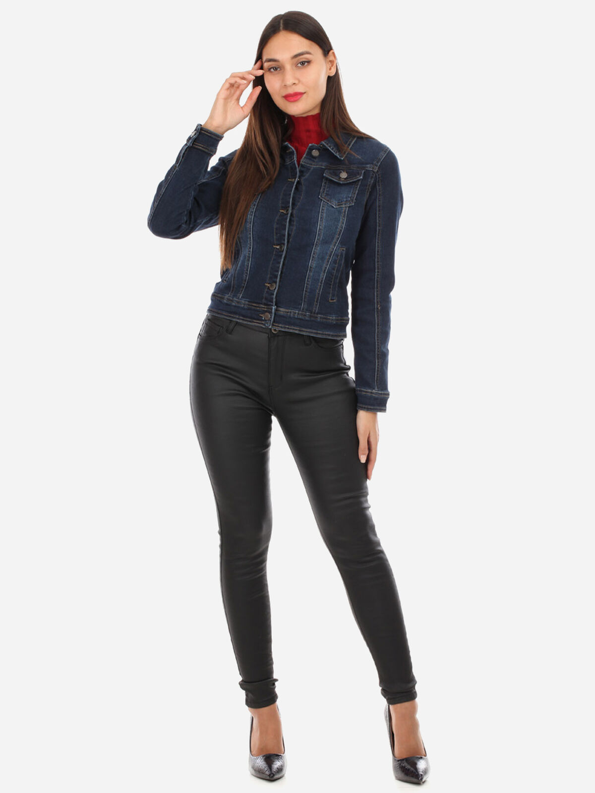 Veste en jean brut délavée- Bleu foncé