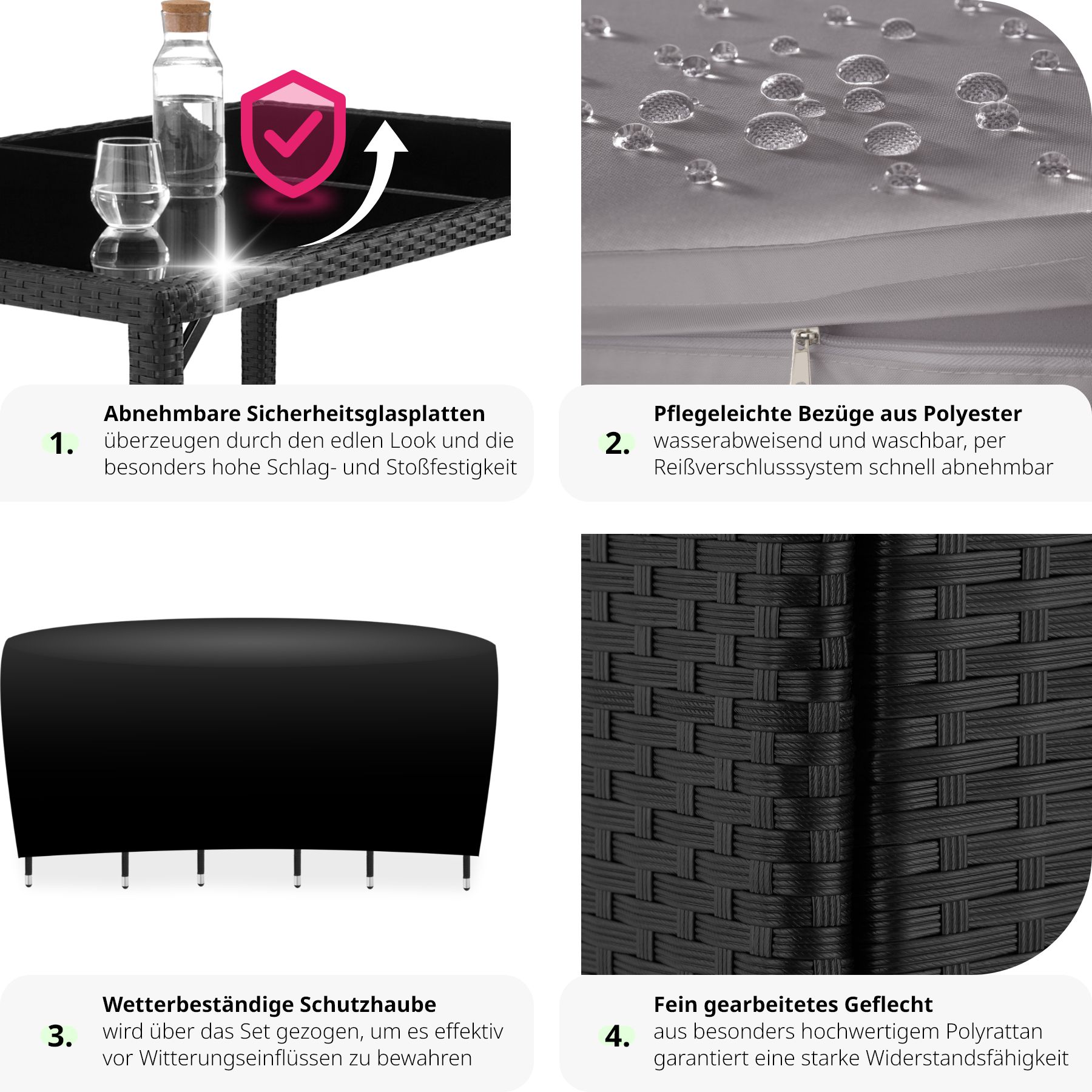 tectake® Rattan Sitzgruppe, für 6 Personen, UV-beständig, inklusive Schutzhülle