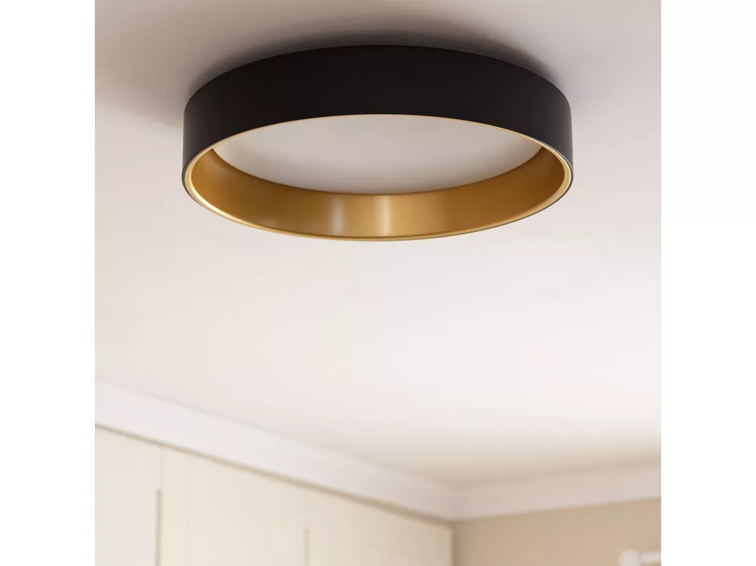 Plafonnier LED Rond Métal 20W CCT Sélectionnable Broadway Ø450 mm Noir / Or