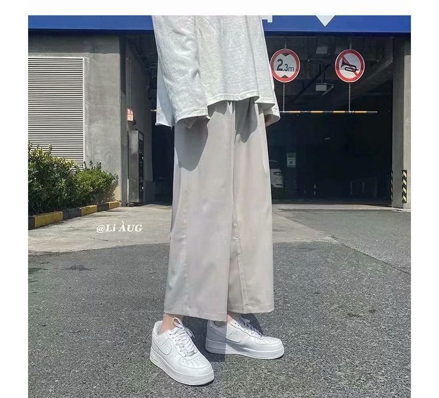 Sinlarity - Mid Rise Plain Crop Broek met Wijde Pijpen