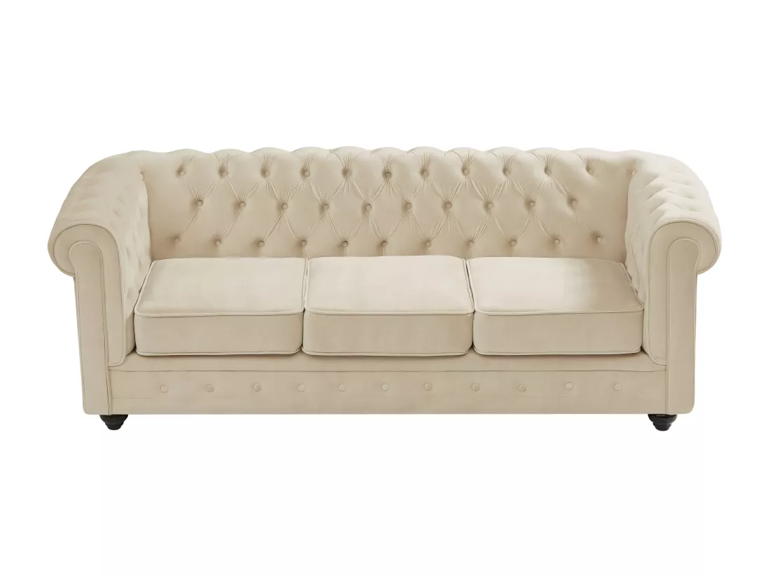 Canapé 3 places en velours beige CHESTERFIELD