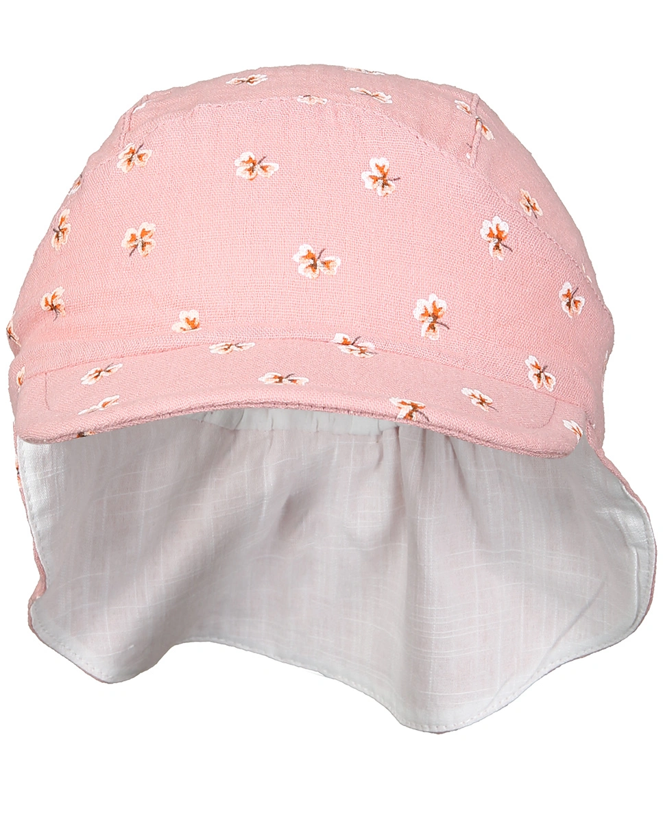 Musselin-Schirmmütze BLUMEN mit Nackenschutz in rosa