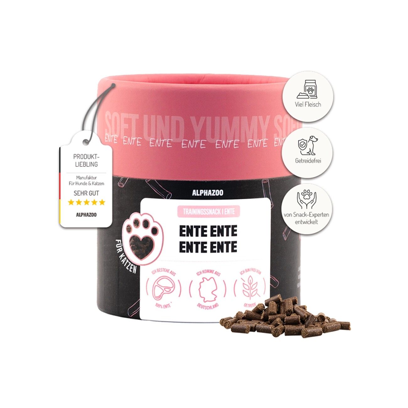 ALPHAZOO Ente Ente Ente Ente 65g I Leckerli für Katzen