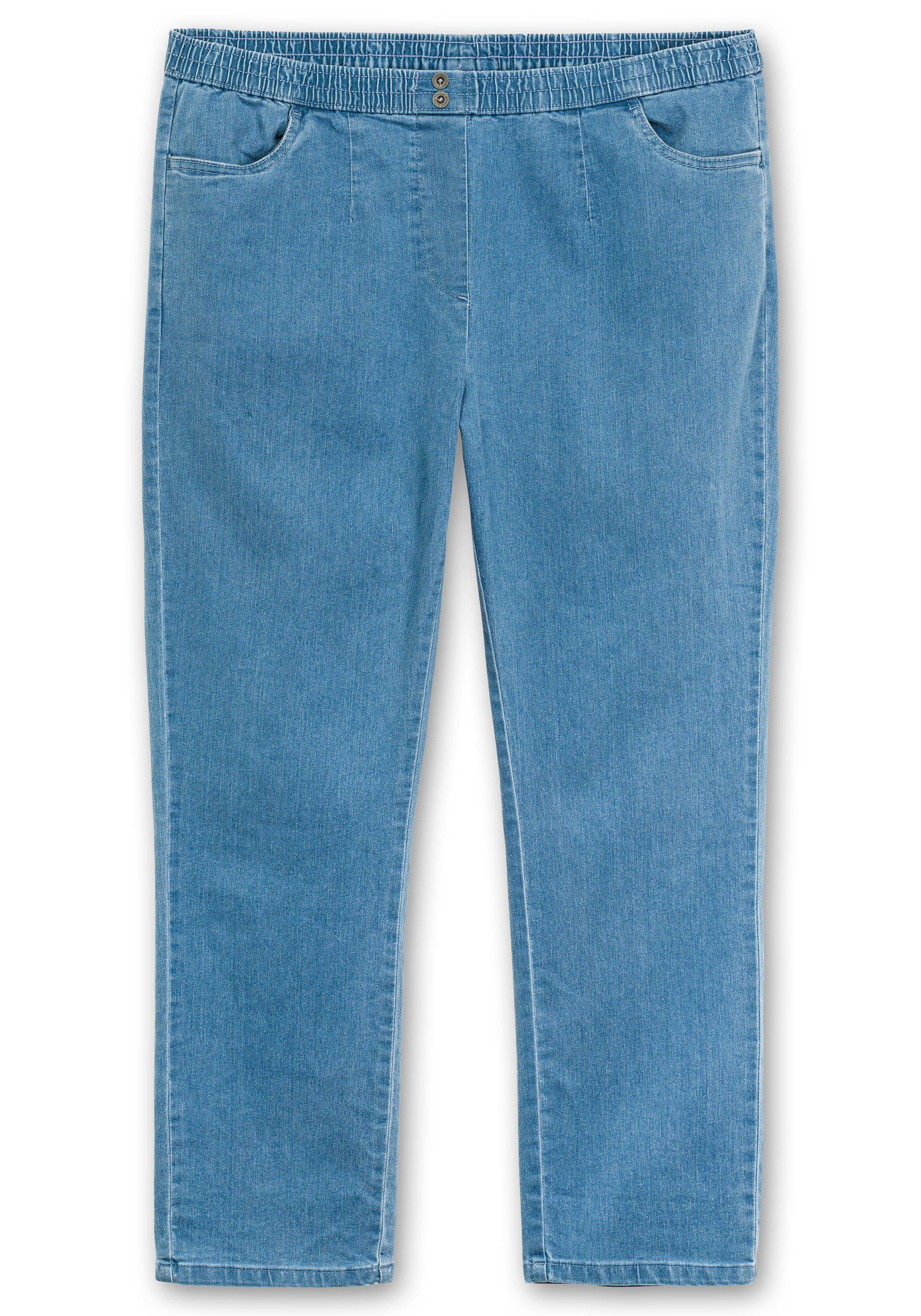 Gerade Jeans mit Smokbund und Used-Effekten