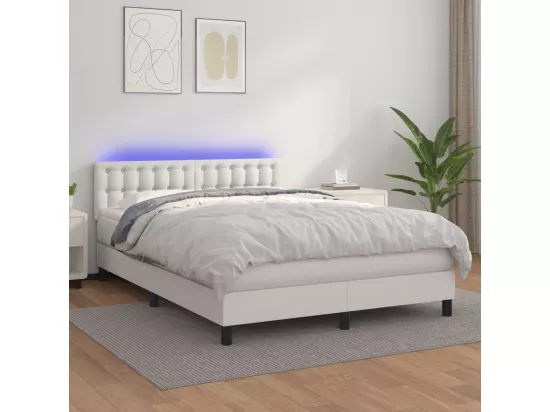 Sommier tapissier et matelas et LED Blanc 140x190 cm Similicuir