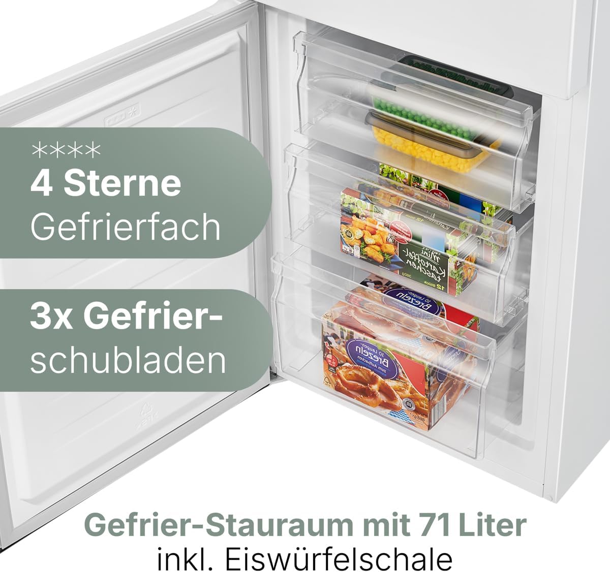 Bomann Kühlschrank mit Gefrierfach | Energieklasse D | 180cm | Kühl Gefrierkombination leise 39 dB | 4 Ablagen & 3 Schubladen | Türanschlag wechselbar | 269L Kühlgefrierkombi | KG 184.1 weiß