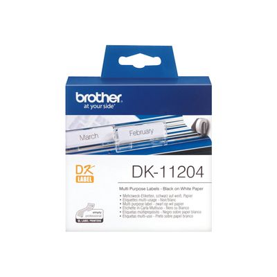 Brother DK-11204 - Ruban d'étiquettes auto-adhésives - 1 rouleau de 400 étiquettes (17 x 54 mm) - fond blanc écriture noire