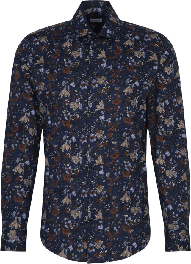 Seidensticker Business Shirt Slim Long sleeve Kent-Collar Print Brown