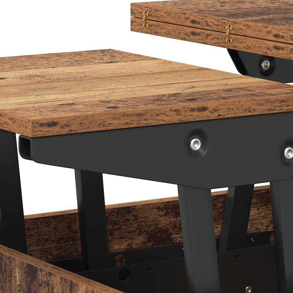 vidaXL Couchtisch Altholz 55 x 54,5 x 45 cm Holzwerkstoff, Verstellbarer rechteckiger Couchtisch, modern, erweiterbar, minimalistisches Design für Dein Wohnzimmer