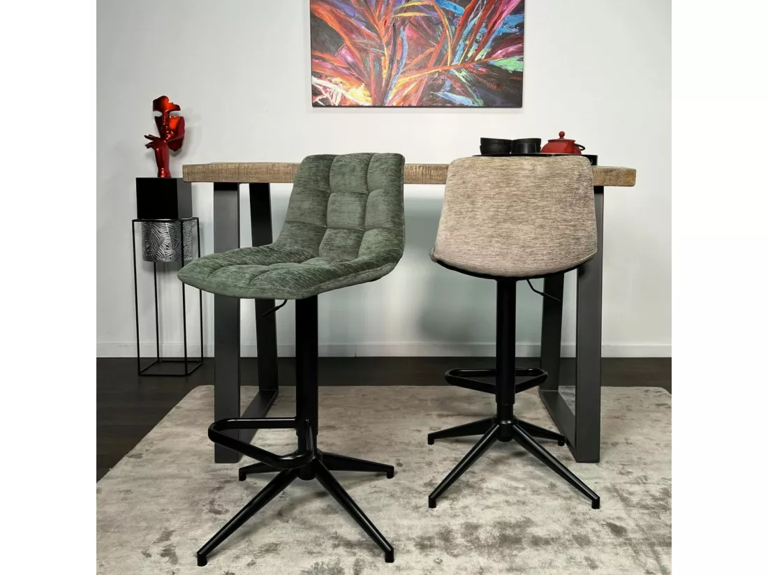 Tabouret de bar pivotant motif damier, velours vert (lot de 2) PALERME