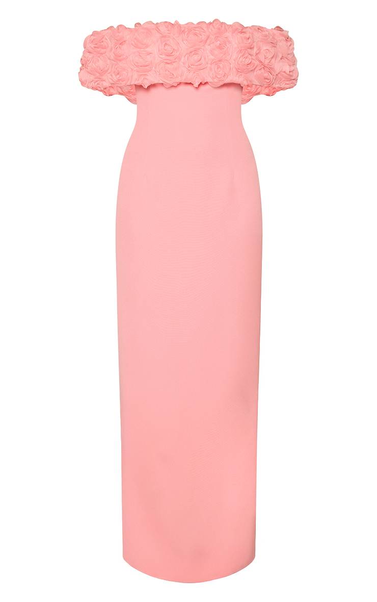 Rose Clair Robe Maxi Sirène Bardot À Motifs Floraux