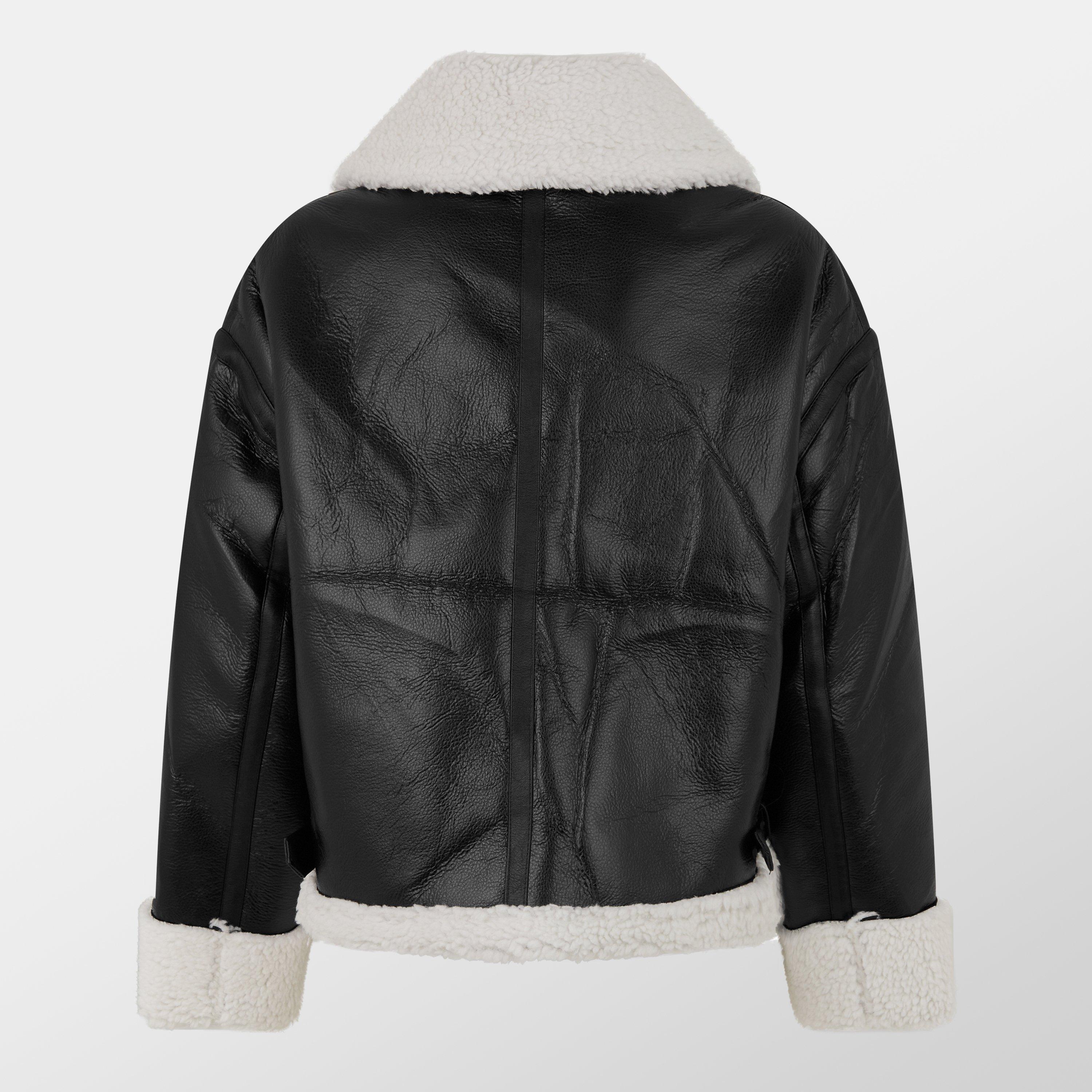Missy Empire ME Faux Leather Aviator Jacket Womens