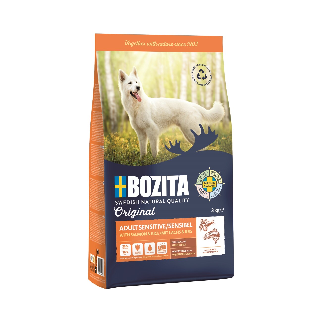 BOZITA Original Trockenfutter für Hunde Adult Sensitive Skin&Coat 3kg 3 kg