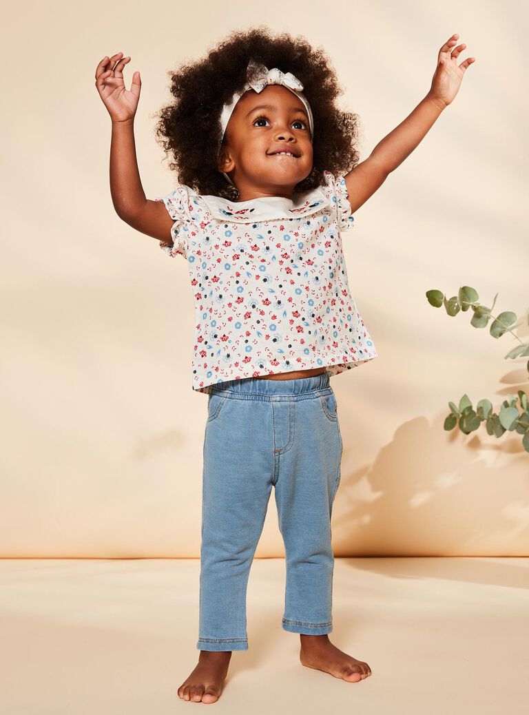 Blouse écru fleuri