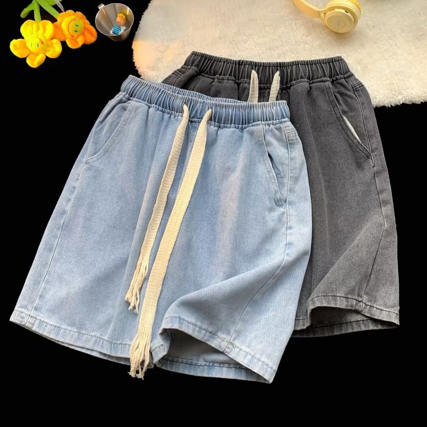 Acrius - Gewassen denim shorts met trekkoordtaille