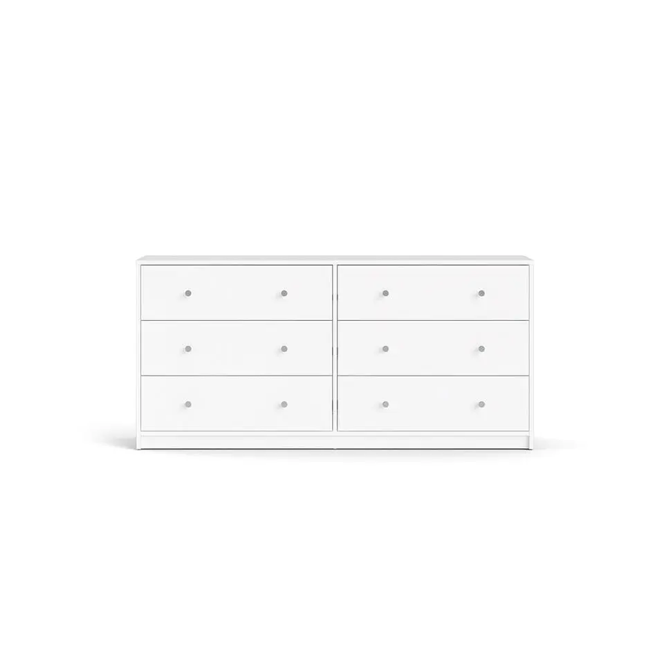 Hioshop Maria kommode breed met 6 lades- wit