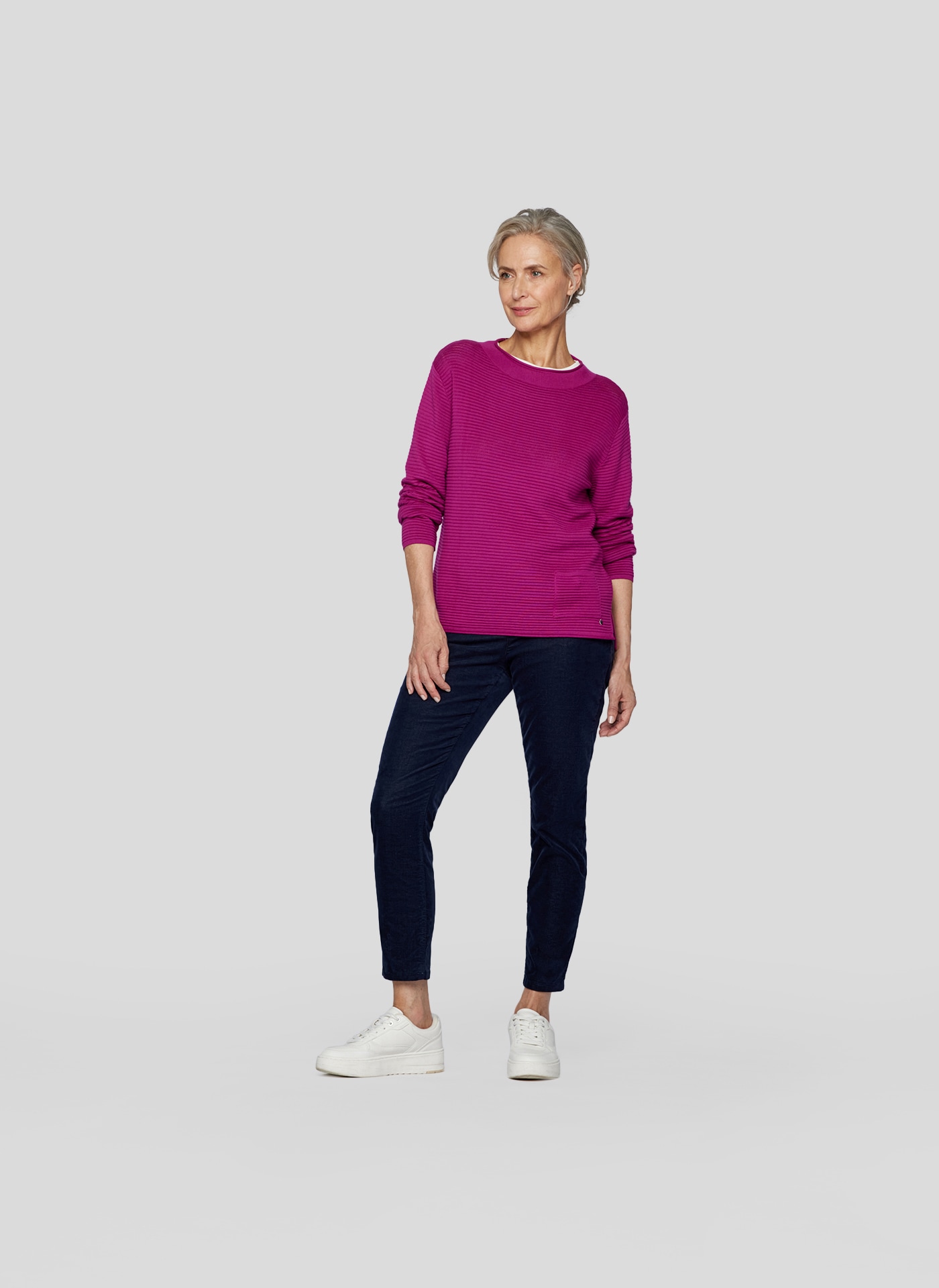 Rabe Strickpullover mit Rippstruktur und aufgesetzter, seitlichen Tasche