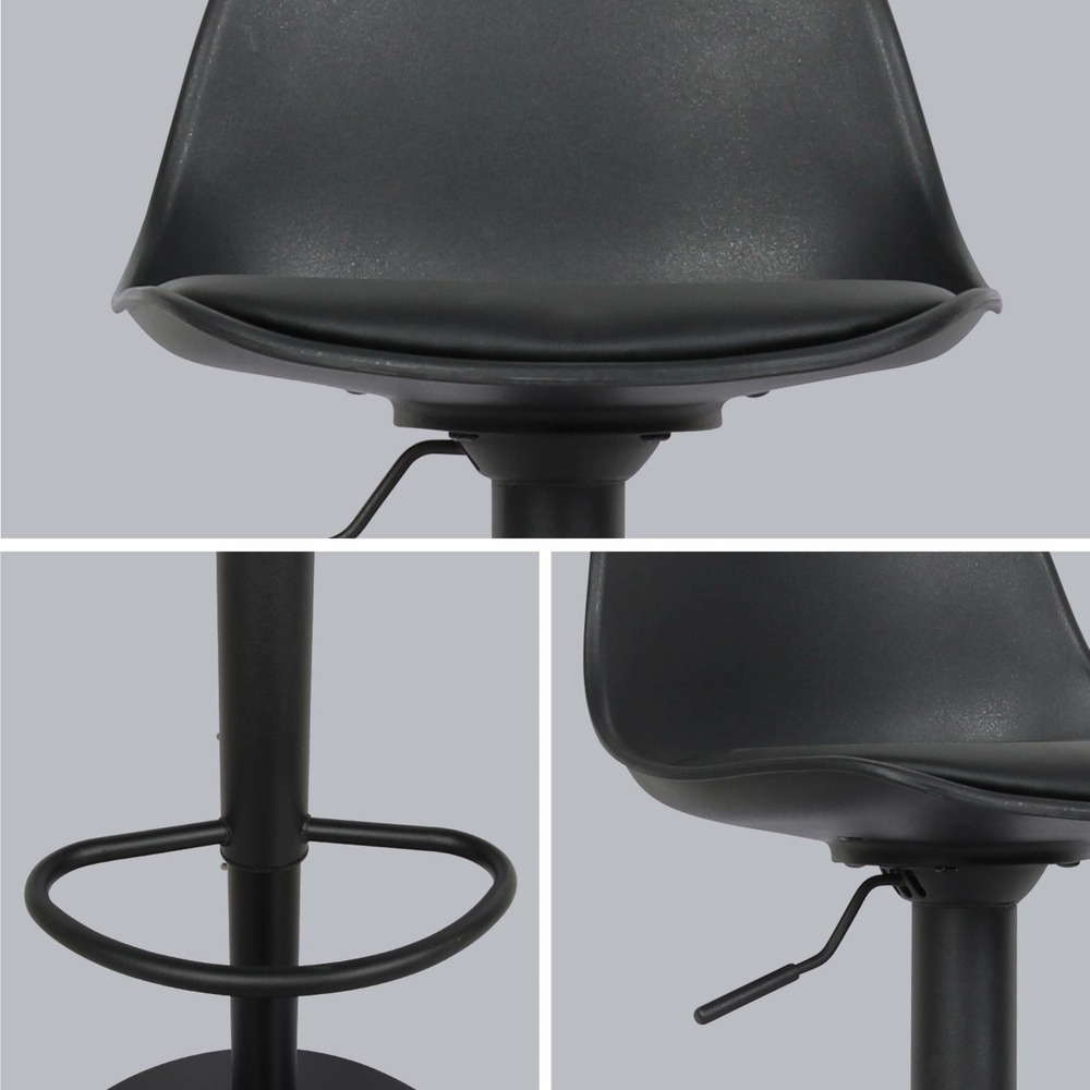 Lot de 2 tabourets de bar réglables 61.5/83.5cm - noah - simili cuir noir - hauteur réglable. Repose-pieds