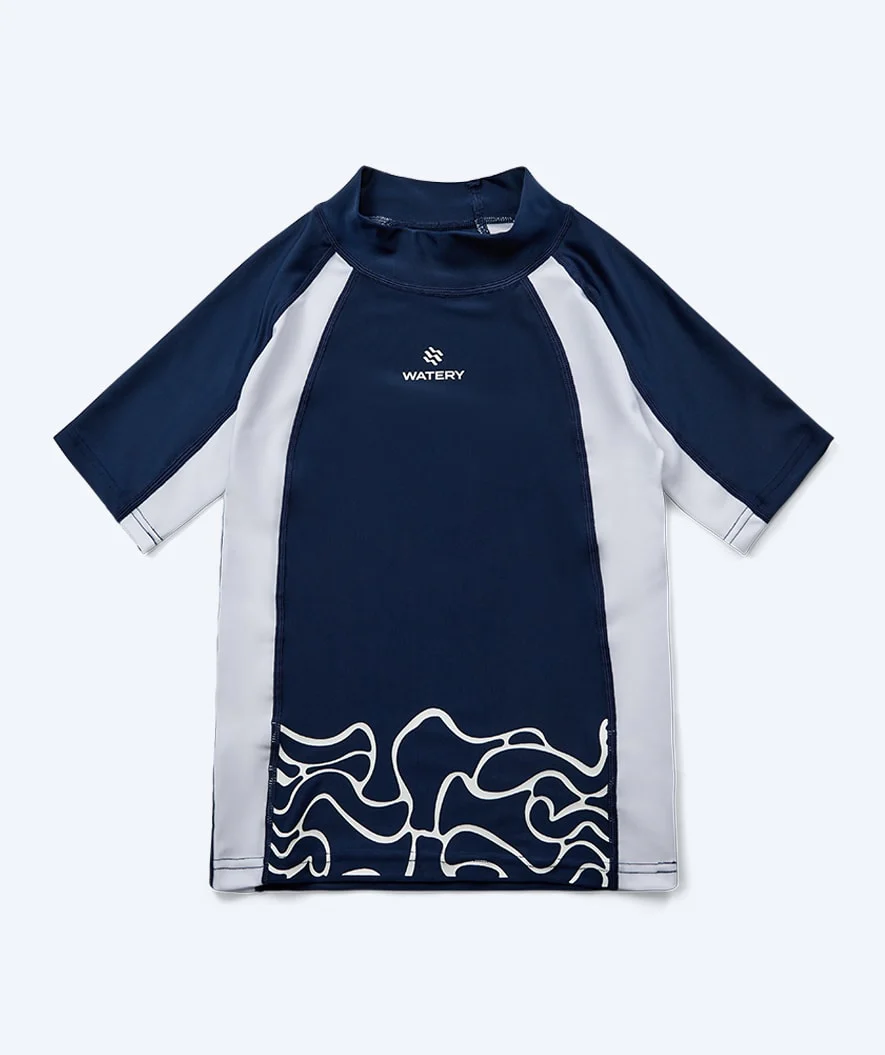 Watery UV-trøje til børn - Chilton Kortærmet Rashguard - Mørkeblå/hvid