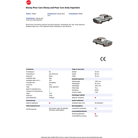 Disney Pixar Cars 3, 1 stk. legetøjsbil