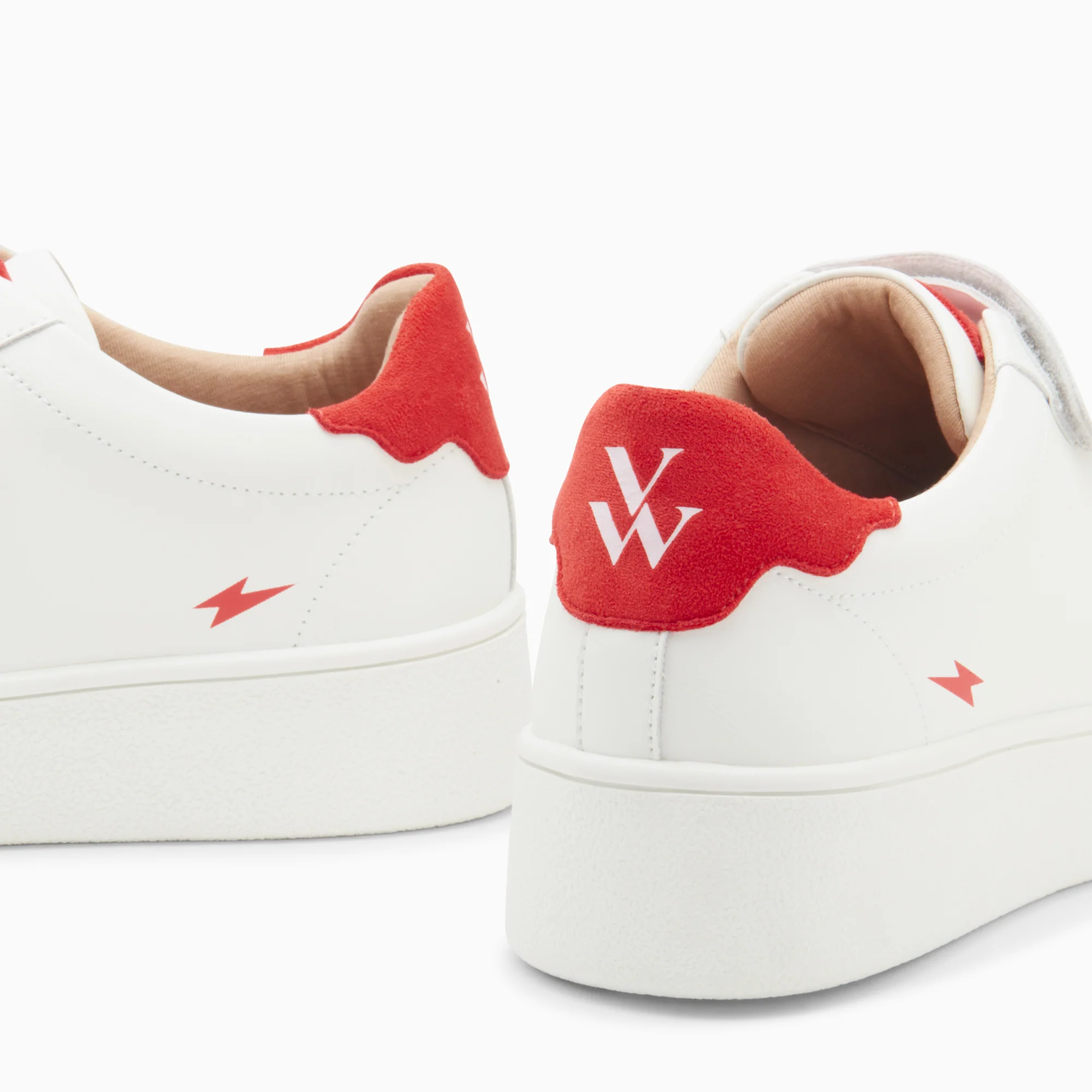 Sneakers-Baskets mini éclair Solange blanc et rouge à scratchs