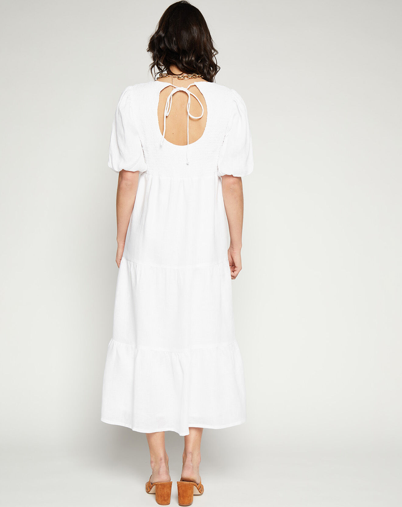 Faithfull the Brand Robe midi 100% Lin Alberte blanche