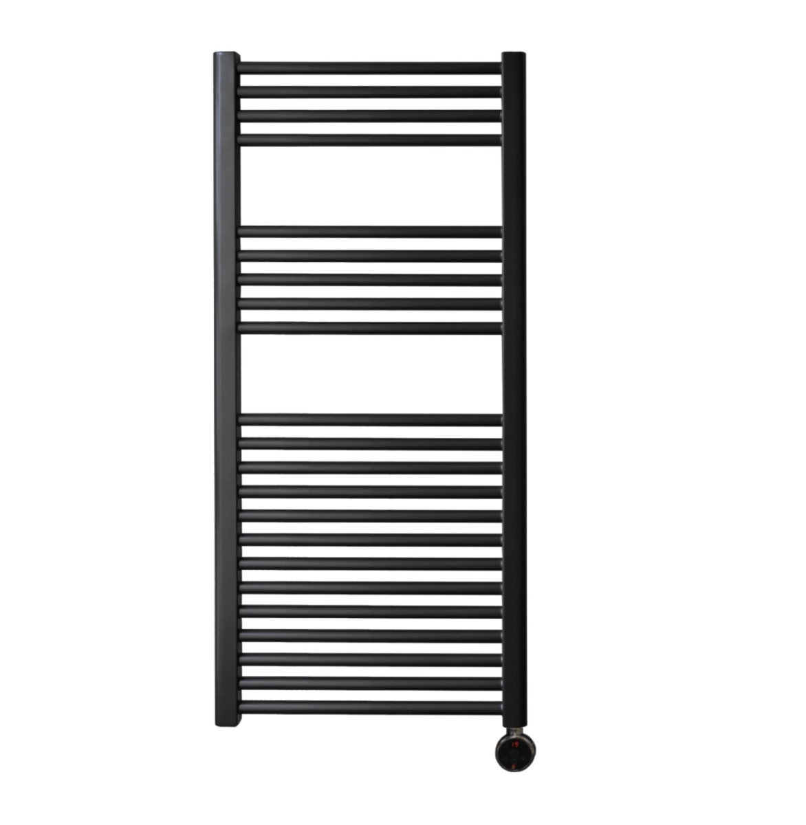 Sanicare elektrische design radiator 45x112cm zwart met thermostaat rechts chroom