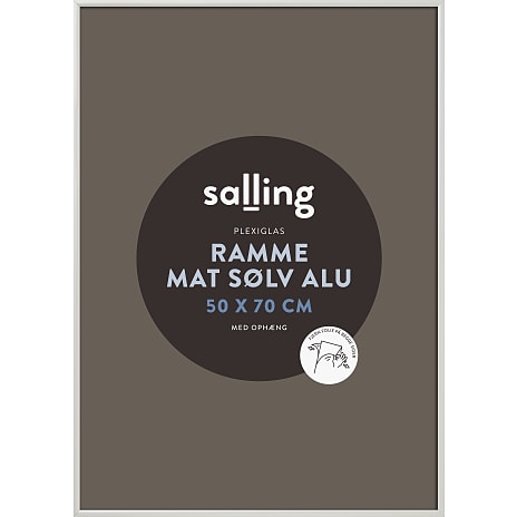 Mat sølv ramme m. plexiglas - 50x70 cm