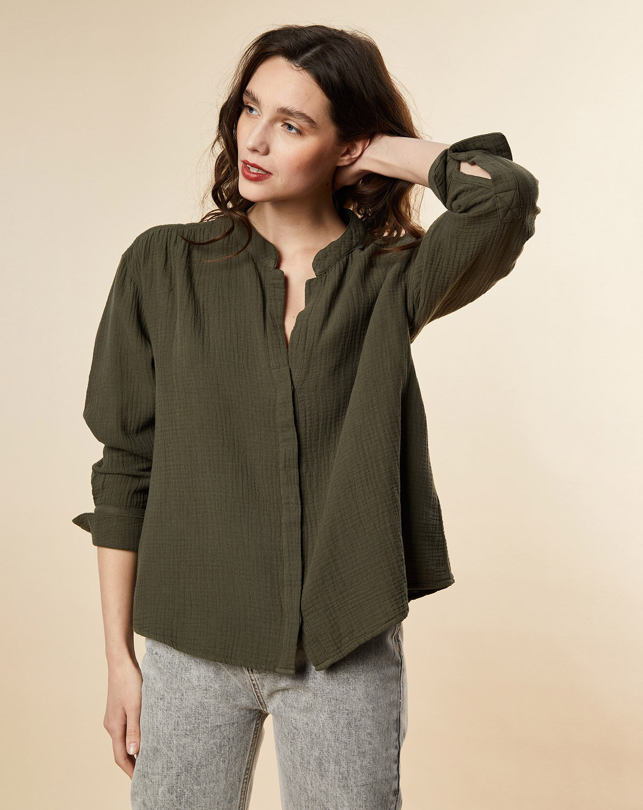 Chloé Stora Chemise ample en Gaze de Coton Derrick kaki