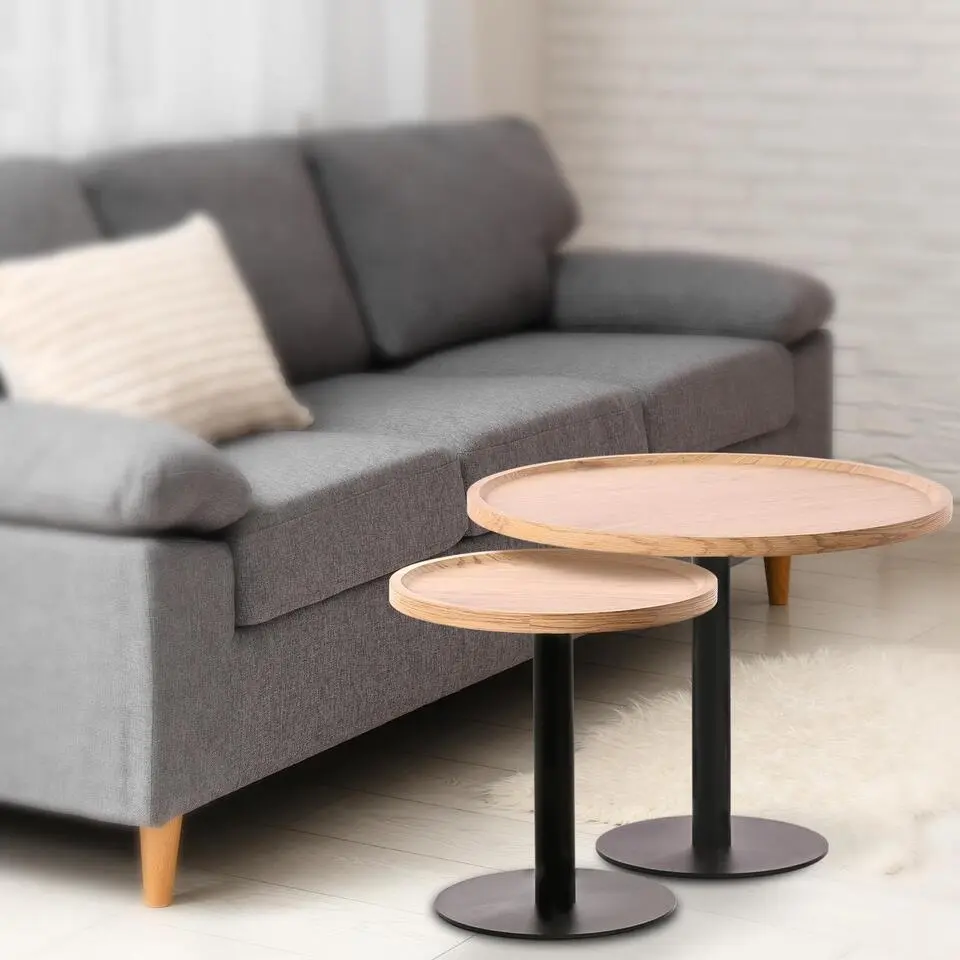CLP Set van 2 Bijzettafel Aspen mat zwart Frame - Hout - natura