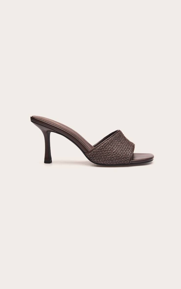 Chocolat Mules À Talon Bout Carré Texturées