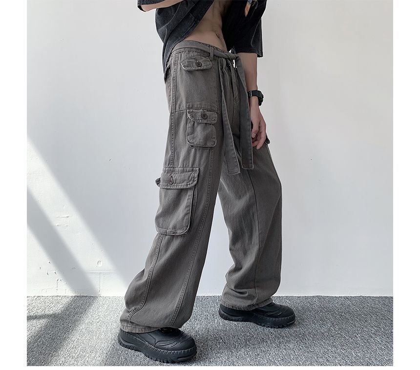 Nikoflin - Mid Rise Plain Wide Leg Cargo Jeans