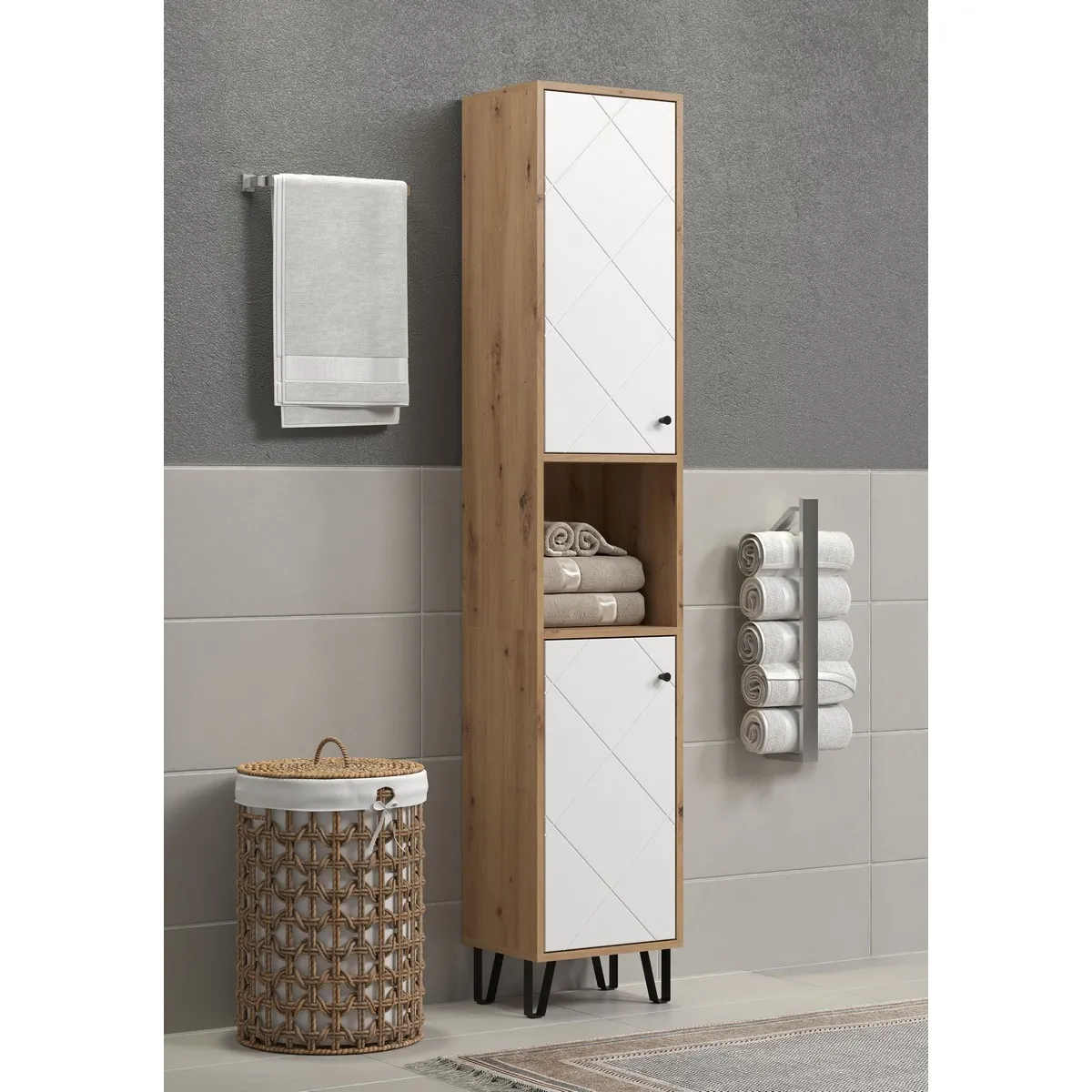 Meuble salle de bain EPIKASA Touch - Blanc et Marron