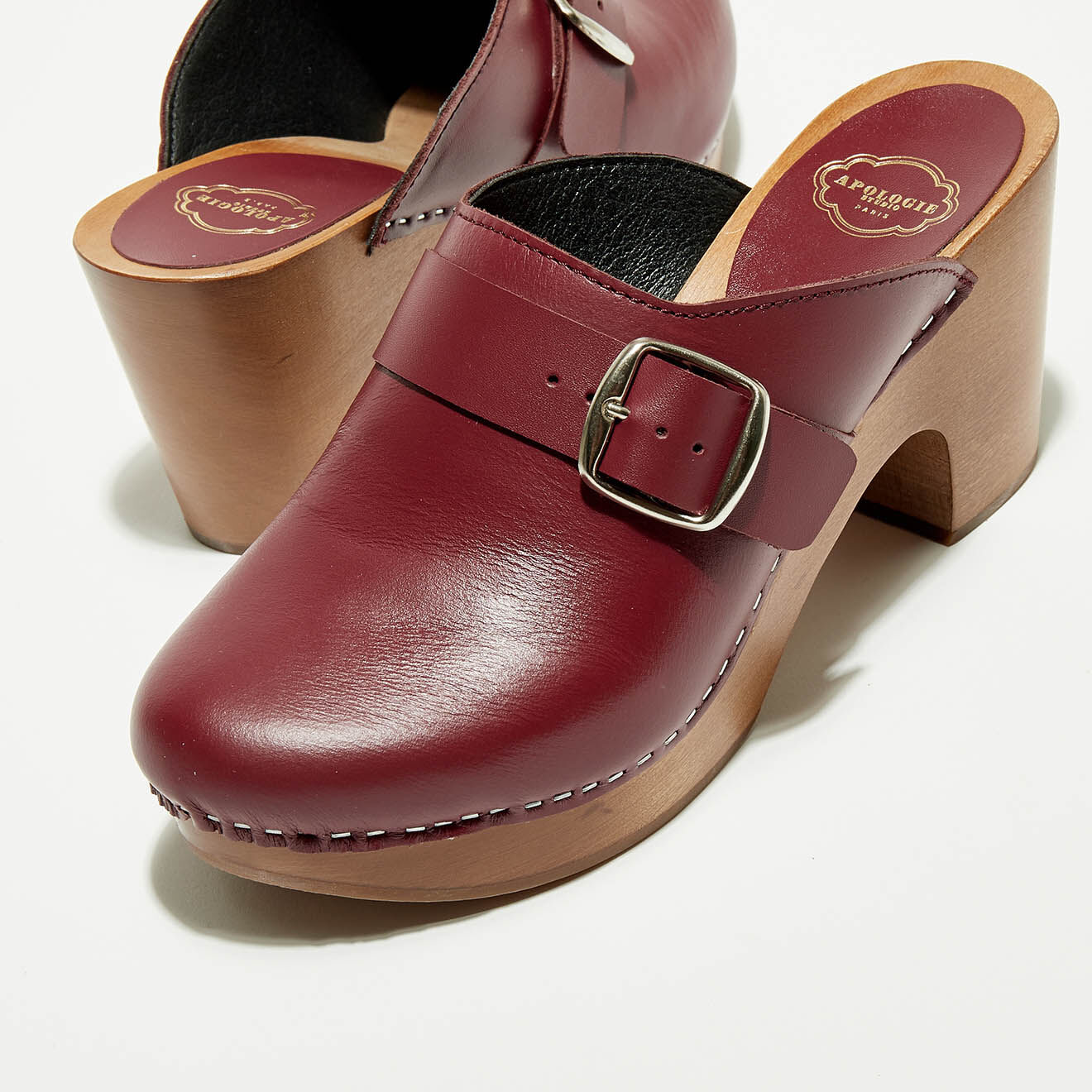 Apologie Studio Sabots en Cuir Olivia bordeaux - Talon 6.5 cm