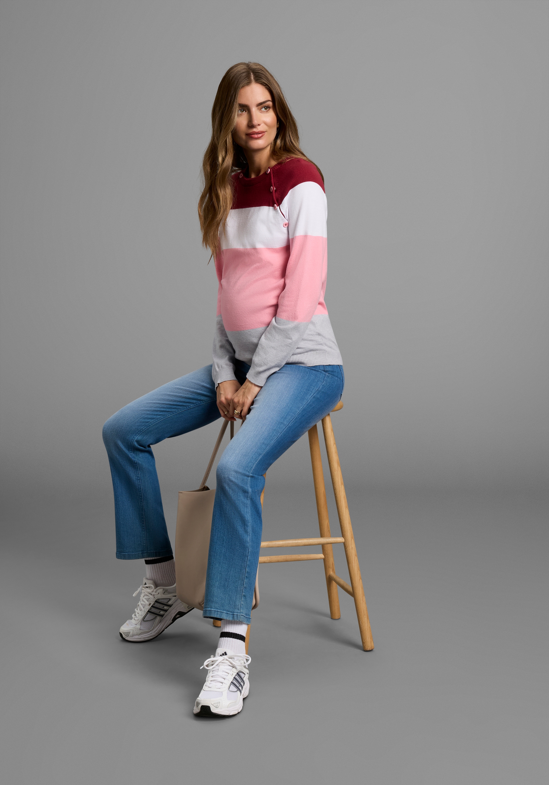 Neun Monate Strickpullover »Ringel-Pullover für Schwangerschaft und Stillzeit«, Umstands-Pullover mit praktischer Öffnung